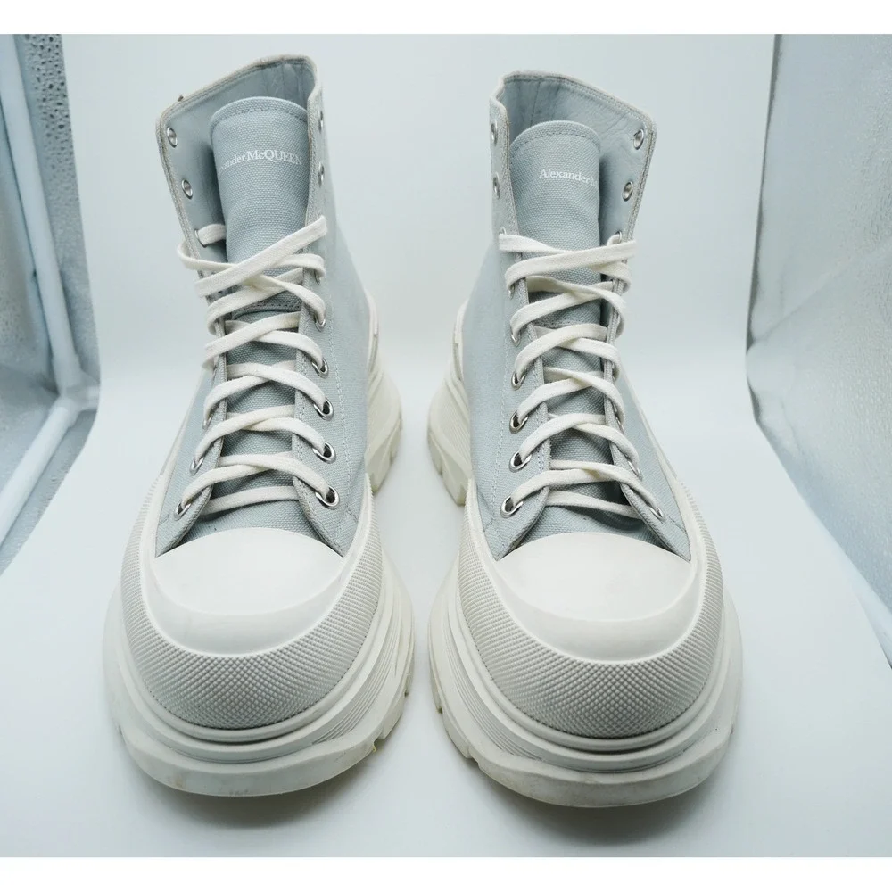 Alexander McQueen Tread Slick High Top Canvas Sneakers Grey 604254 Size 44